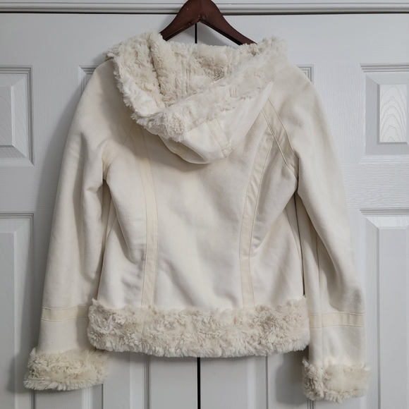 Guess Jeans Cream Sherpa Lined Hooded Jacket Women's Size Large - Picture 4 of 13